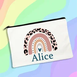 Beste Geschenk Make-up Tasche personal isierte Regenbogen benutzer definierte Name Reise Neceser Kosmetik Fall Leinwand Toiletten artikel Veranstalter Student Bleistift Taschen