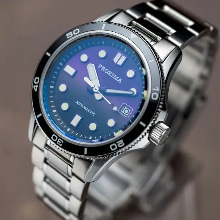 Proxima Men Automatic Watch Pilot 39MM Mechanical Wristwatch 100m Waterproof C3 Luminous Sapphire Mirror Miyota 9015 Purple Dial
