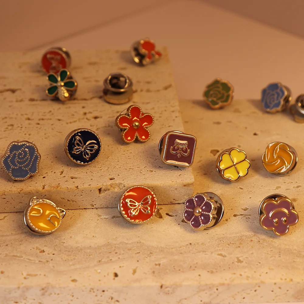 

10pcs Assorted No-Sew Enamel Jean Buttons – Mini Safety Pins Cover-Up Brooch for Shirts, Jackets, DIY Crafts