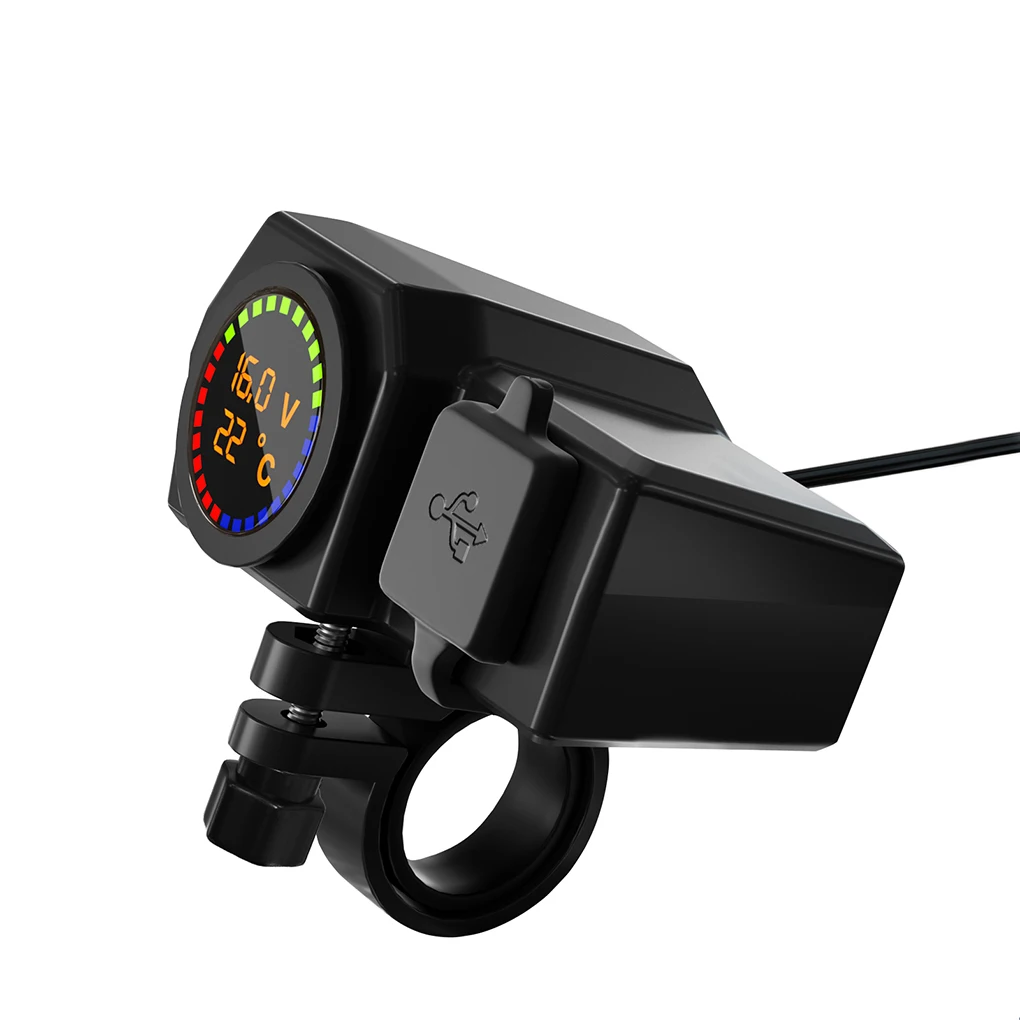 Professional Motorcycle Charger with Color Screen Temperature Dual USB Type-C Bracket Car Chargers Power Adapter Outlet
