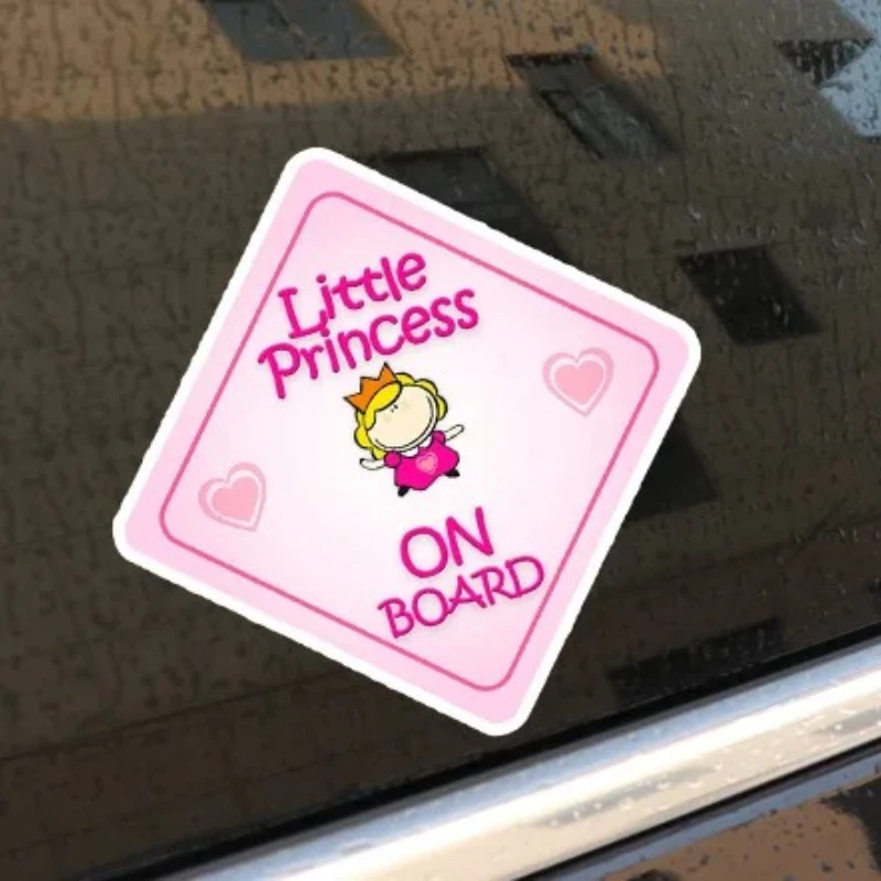 ملصق تحذير للسيارة باللون الوردي للأميرة الصغيرة "On Board" ملصق سيارة مقاوم للماء للديكور الداخلي الخارجي لنافذة السيارة #3