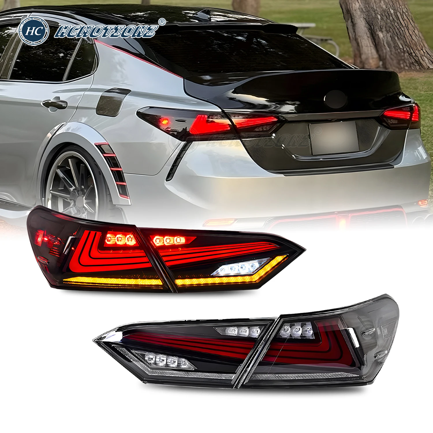 HCMOTIONZ LED Tail Lights for Toyota Camry 2018-2024 DRL Start UP Animation Lighting System Car Back Lamps Assembly Accessories