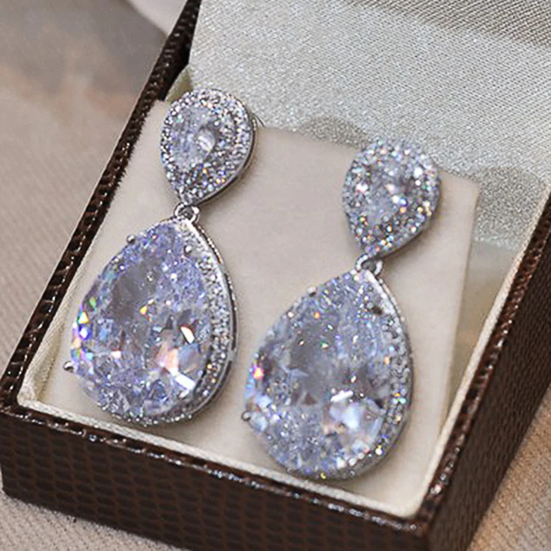 Huitan High-quality Women's Earrings with Big Water Drop Cubic Zirconia AAA Sparkling Lady Ear Accessories for Wedding Jewelry