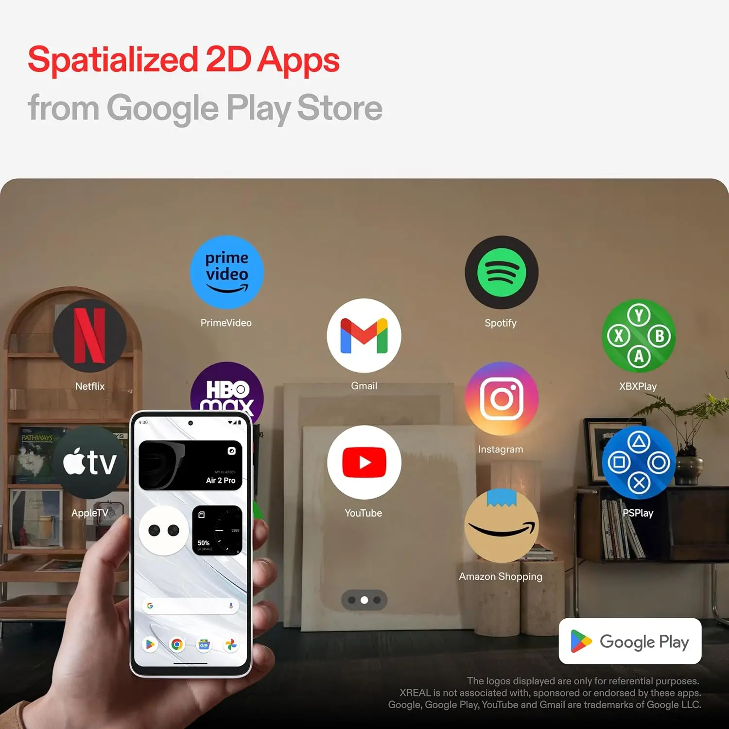 The AR Glasses Spatial Computing Companion، كاميرات ثلاثية الأبعاد، Android 14، تدعم جميع تطبيقات Google Play Store