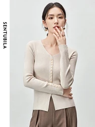 SENTUBILA Simple Wool Knitted Cardigan for Women 2024 Autumn New Single-breasted Long Sleeve Top Womans Clothing W43H56367