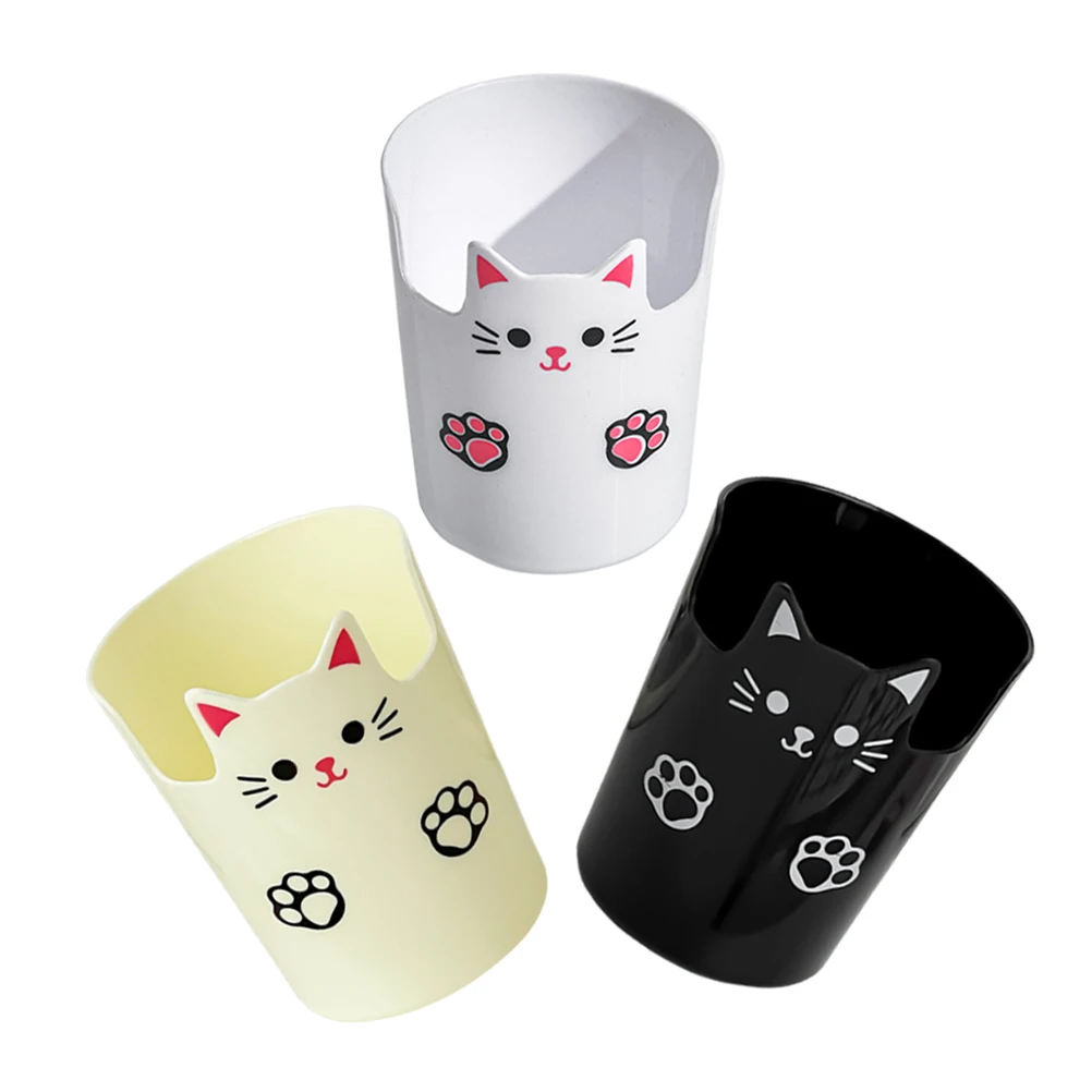 

3pcs Cute Cat Design Large Capacity Pen Stand Holder Plastic Desk Accessories Portable Organizer For Kids Women Girls
