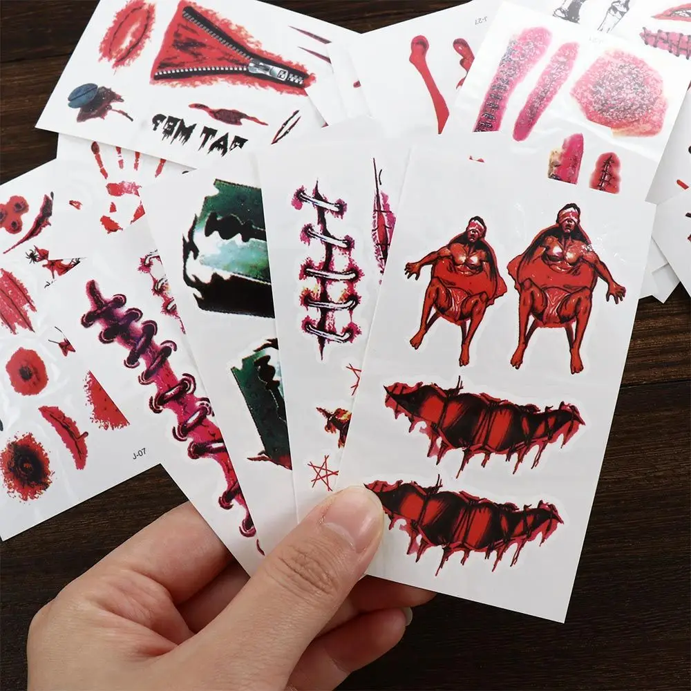 30Pcs/Set Waterproof Body Art Party Fake Bloody Wound Fake Tattoo Horror Scar Temporary Tattoos Halloween Tattoo Stickers