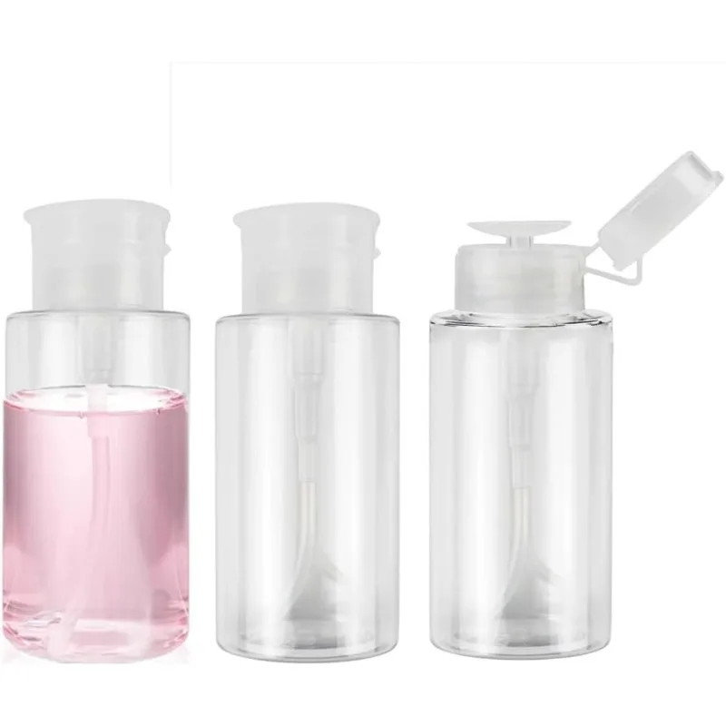 3 Stuks 200Ml Navulbare Flessen Push-Type Bottelen Push-Down Lege Pomp Dispenser Fles Voor Nagellak Make-Up Remover Fles