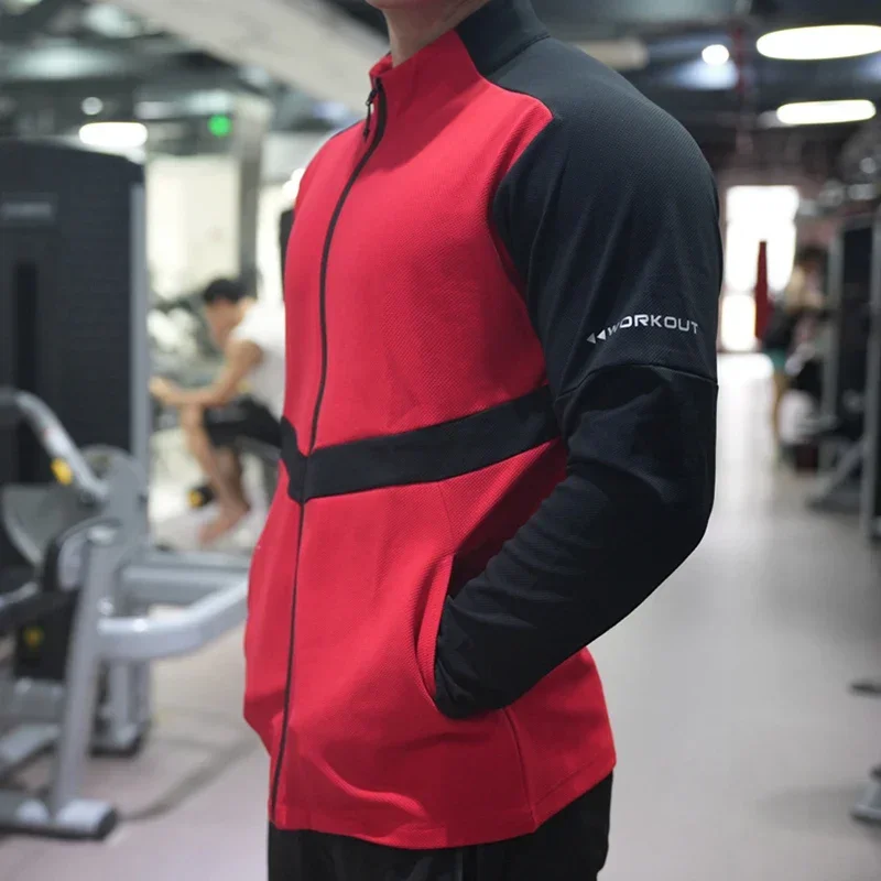 

High Quality Running Sport Jacket Mens Gym Fitness Shirts Tops Outdoor Workout Sunscreen Clothing Training Sweatshirt Zipped