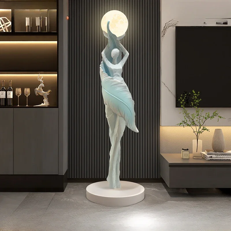 Modern Abstract Feather Girl Art Sculpture Home Decor Ornament Large Size Figure Statue LivingRoom Floor Decor Resin Crafts Gift
