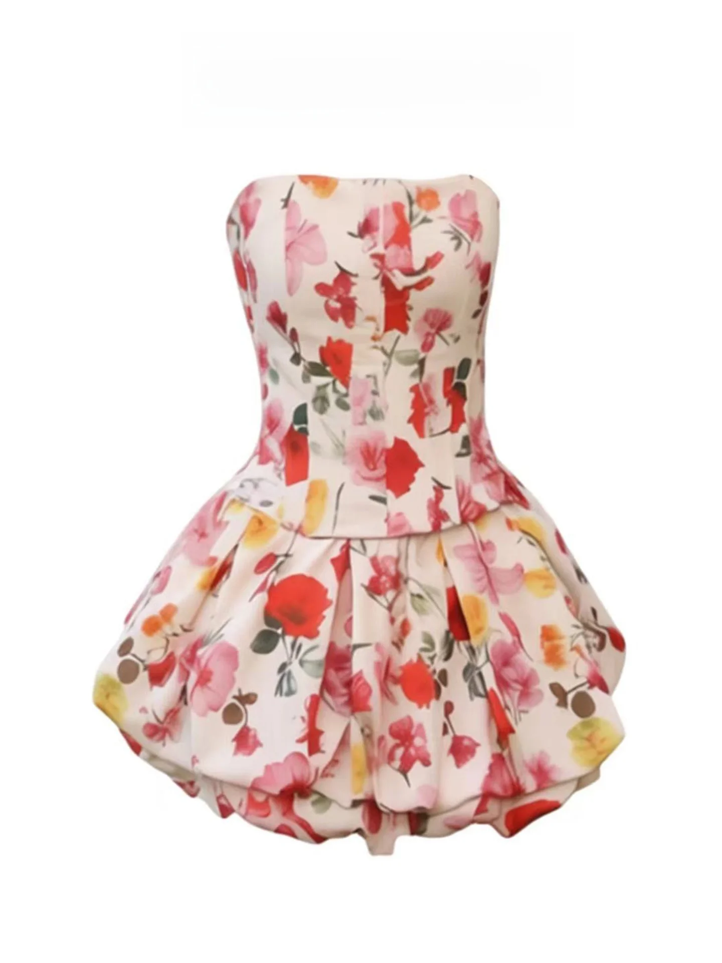 

Summer Floral Halter Top Bottom Set Women's Sexy Vacation Cake Skirt Sweet Style Short Length Slim Fit Casual Spring Youth