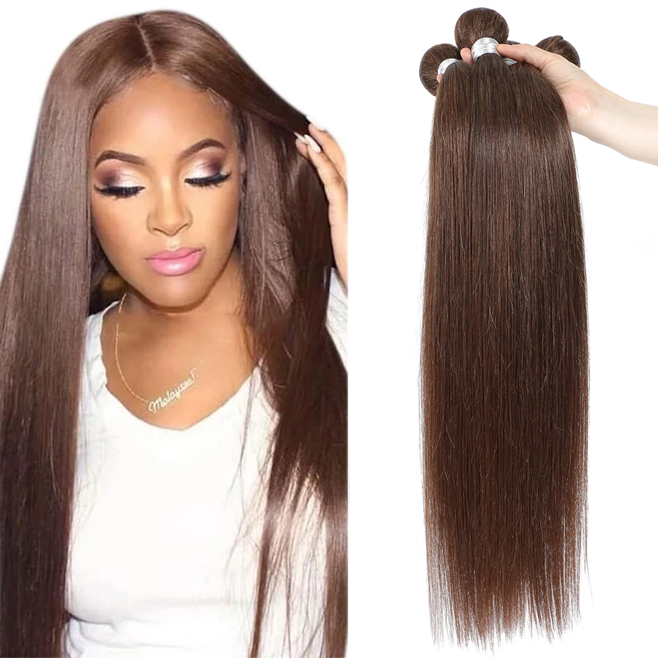 # 4 Paquetes de Cabello Humano Liso Marrón Chocolate, 100% Cabello Humano Brasileño Sin Procesar, Tejido Doble, Extensiones de Cabello Virgen 12A, Cabello Natural de 10-30 Pulgadas, Paquetes Marrón Chocolate 2/3/4 para Mujeres, Uso Diario, Regalo de Cumpleaños o Festividades, Peinados Populares, Se Puede Teñir