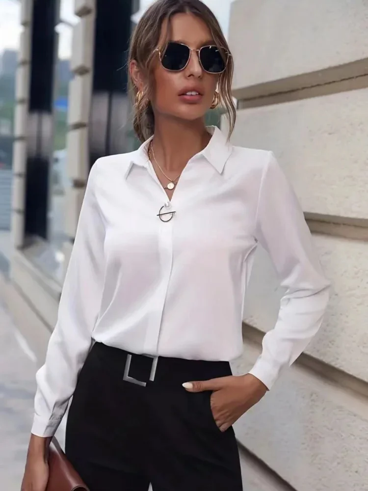 Women Spring Summer Style Blouses Shirts Lady Office OL Style Turn-down Collar Long Sleeve Solid Color Blusas Tops