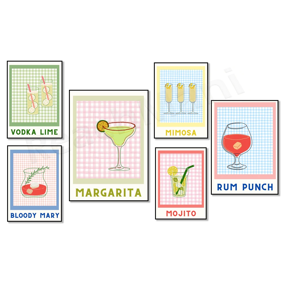 Cocktail print, margarita, rum punch, negroni, vodka lime soda, mojito, mimosa poster, bar cart art, drink print, kitchen decor
