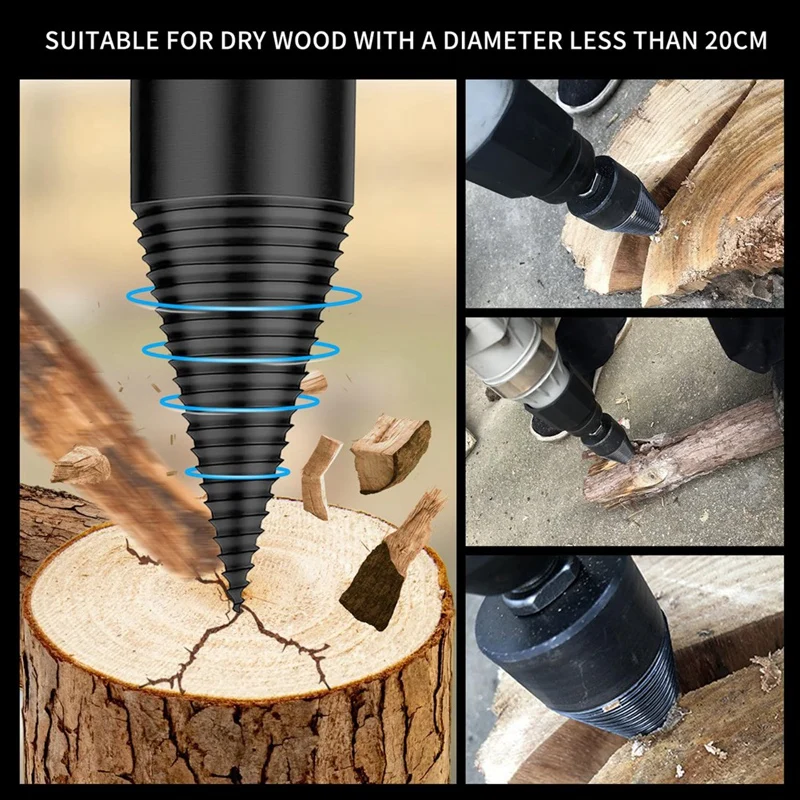 6 PCS Firewood Log Splitter, 38Mm+50Mm Log Splitter Drill Bits, Wood Log Splitter +4 Handles
