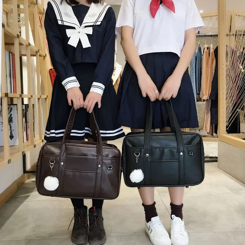 Japanese Student JK Uniform Tote Bag Girl PU Schoolbag COS Wear-resistant Waterproof Shoulder Bag Messenger Handbag School Bag