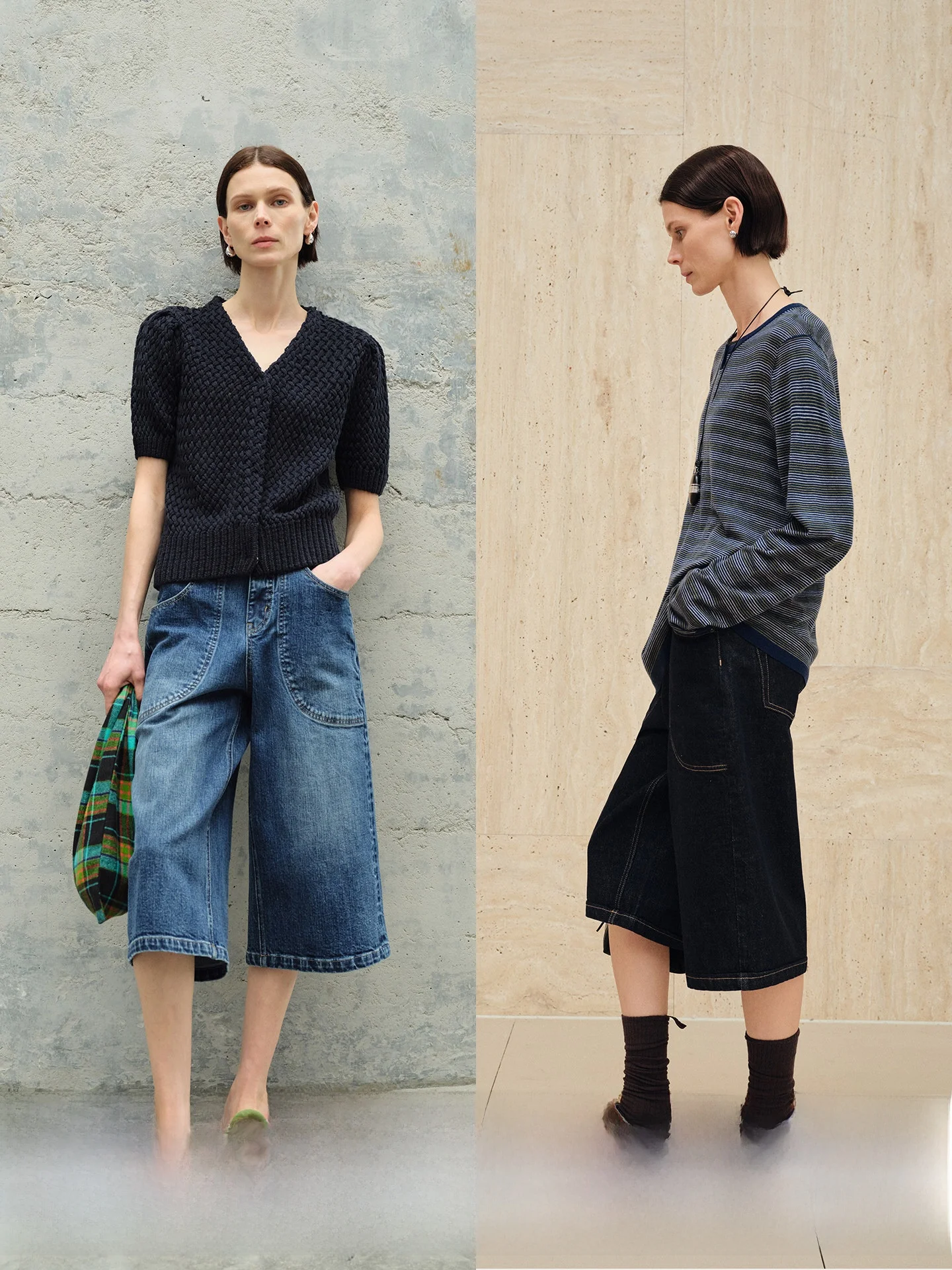 

CHICJANE Heavyweight Red Ear Jeans Handmade Slim Fit 3D Structure Sense Mid-Length Women's Jeans Loose Fit l Waist