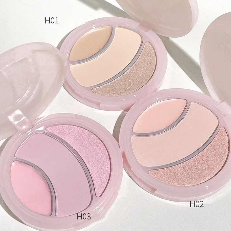 Heallor Mashed Potato Pink Highlighter Cream 3-Color 3D Face Makeup Pearl High Gloss Brightening Moisturizing Cover Concealer Pa