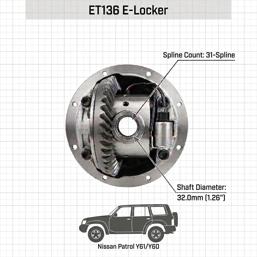 For HF ET136 Electronic Differential Lock for Nissan Navara Pathfinder Patrol Y60 Y61 F&R H233B 31 Spline All Ratios Diff Lock
