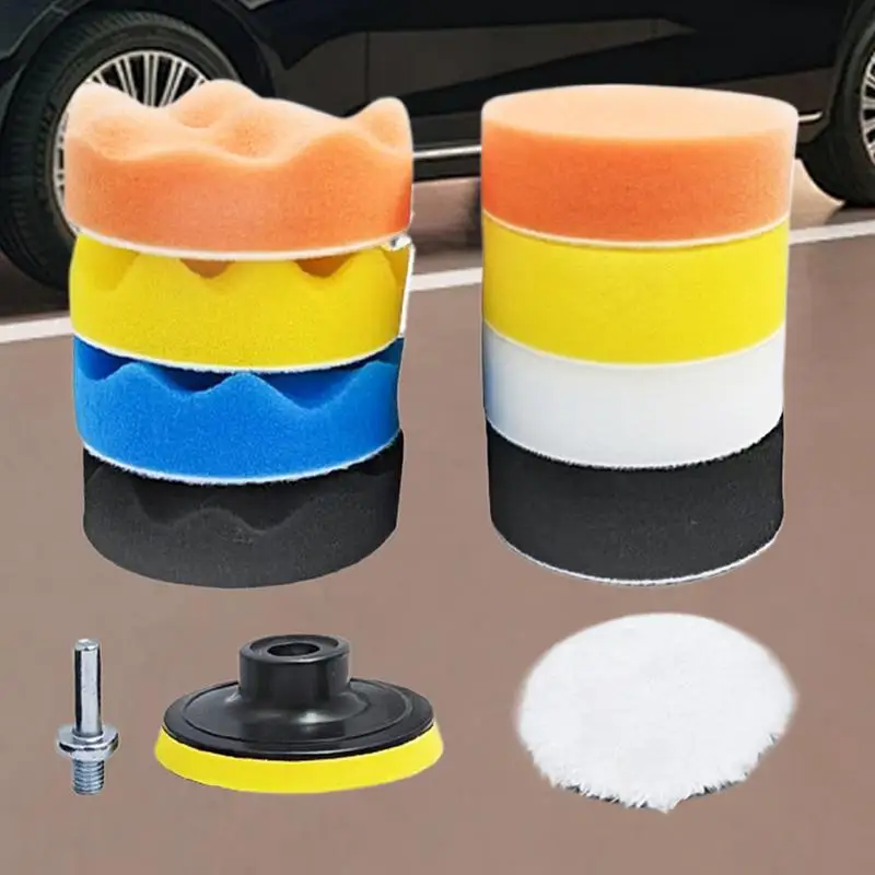 Car Polishing Pad Kit Car Polisher Pads With Drill Adapter Car Waxing Pads Sponge And Wool Polishing Pad Set For Car Polisher