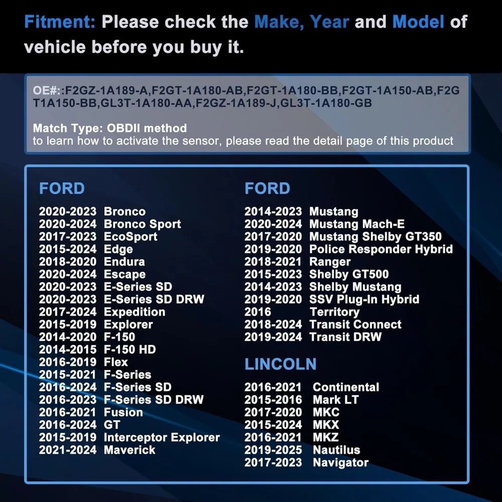 F2GZ-1A189-A 1/4 pz Sensore Sistema di Monitoraggio della Pressione Dei Pneumatici Sensore Dei Pneumatici Crysler di Ricambio per FORD MUSTANG /F-150 /EDGE