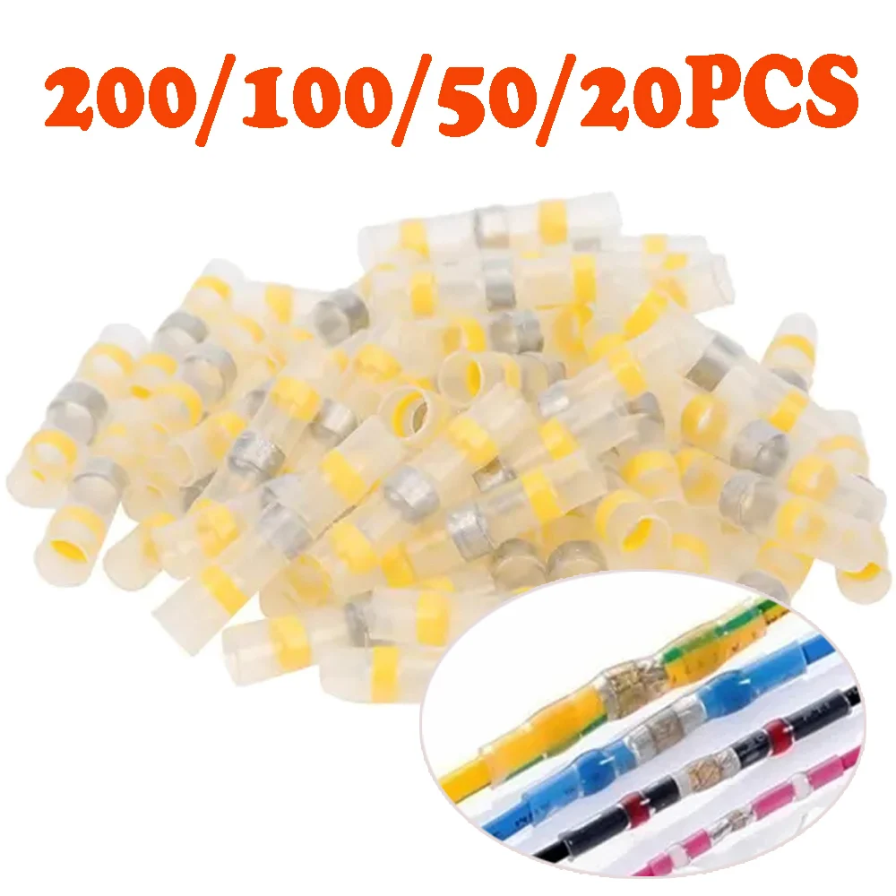 

200/100/50/20PCS 12-10AWG Solder Seal Wire Connectors Heat Shrink Butt Terminals Waterproof Terminals