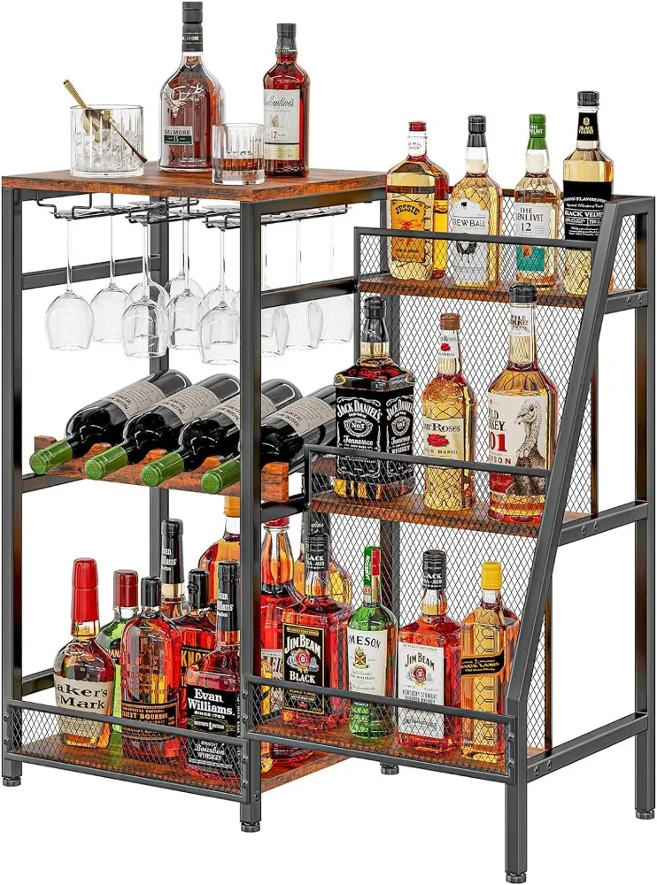 

Versatile Liquor Stand for Home Bar, Wine Rack Freestanding Floor, Mini Bar Table for Liquor Whiskey Wine, 3-Tier Trapezoidal