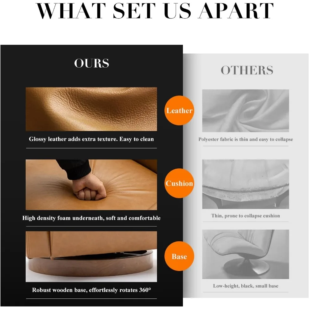 Swivel Accent Chair, Faux Leather Swivel Chair with Solid Wooden Base | Living Room Armchair Single Sofa for Small Spaces