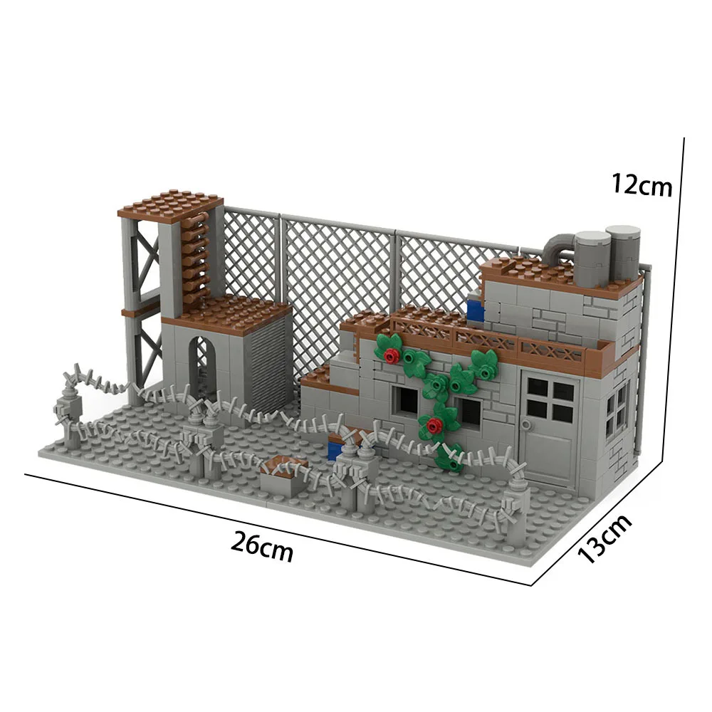 MOC WW2 Military Base DIY Scenes Building Blocks Abandoned Ruined Army Buildings Set Parts for Soldier Figures Kids Toys