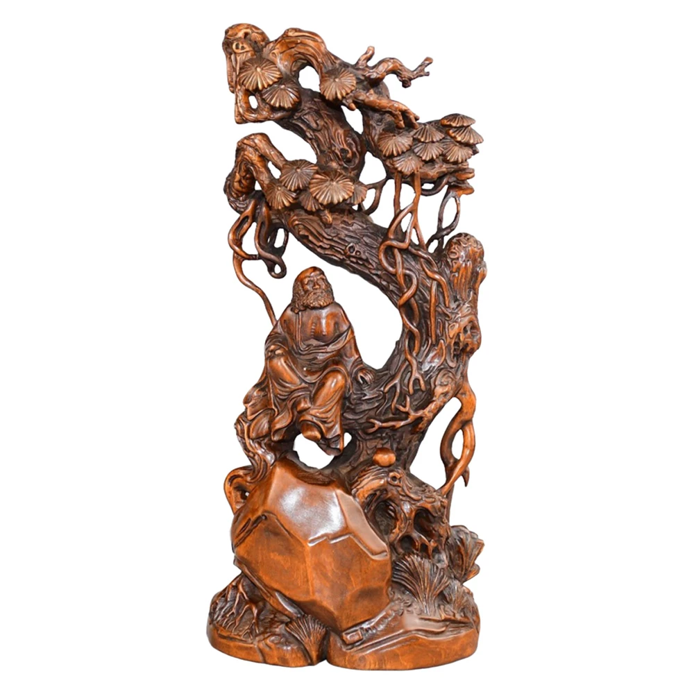 Figurine sculptée en bois, Statue de Bodhidharma, méditation Zen, branche de pin, sérénité, calme, persistance, déication, ténacité