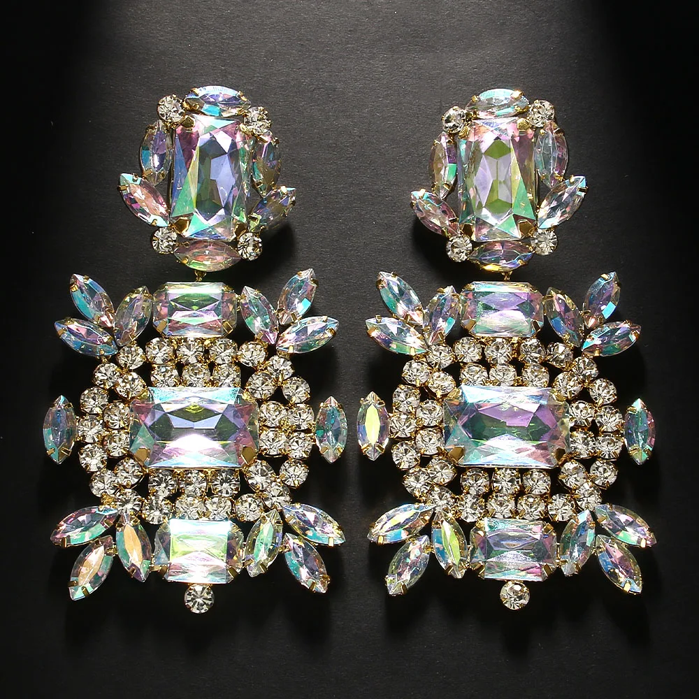 Stonefans Statement ab Crystal Large Earrings Exaggerated Jewelry Women Rhinestone Dangle Earrings African Accessories Gift