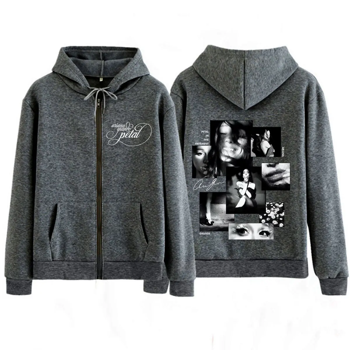 Ariana Grande Album Petal 2026 Print Zipper Hoodie Herren Damen Mode Sweatshirts Lange Ärmel Lässige lockere Jacke mit Reißverschluss – Detail 7