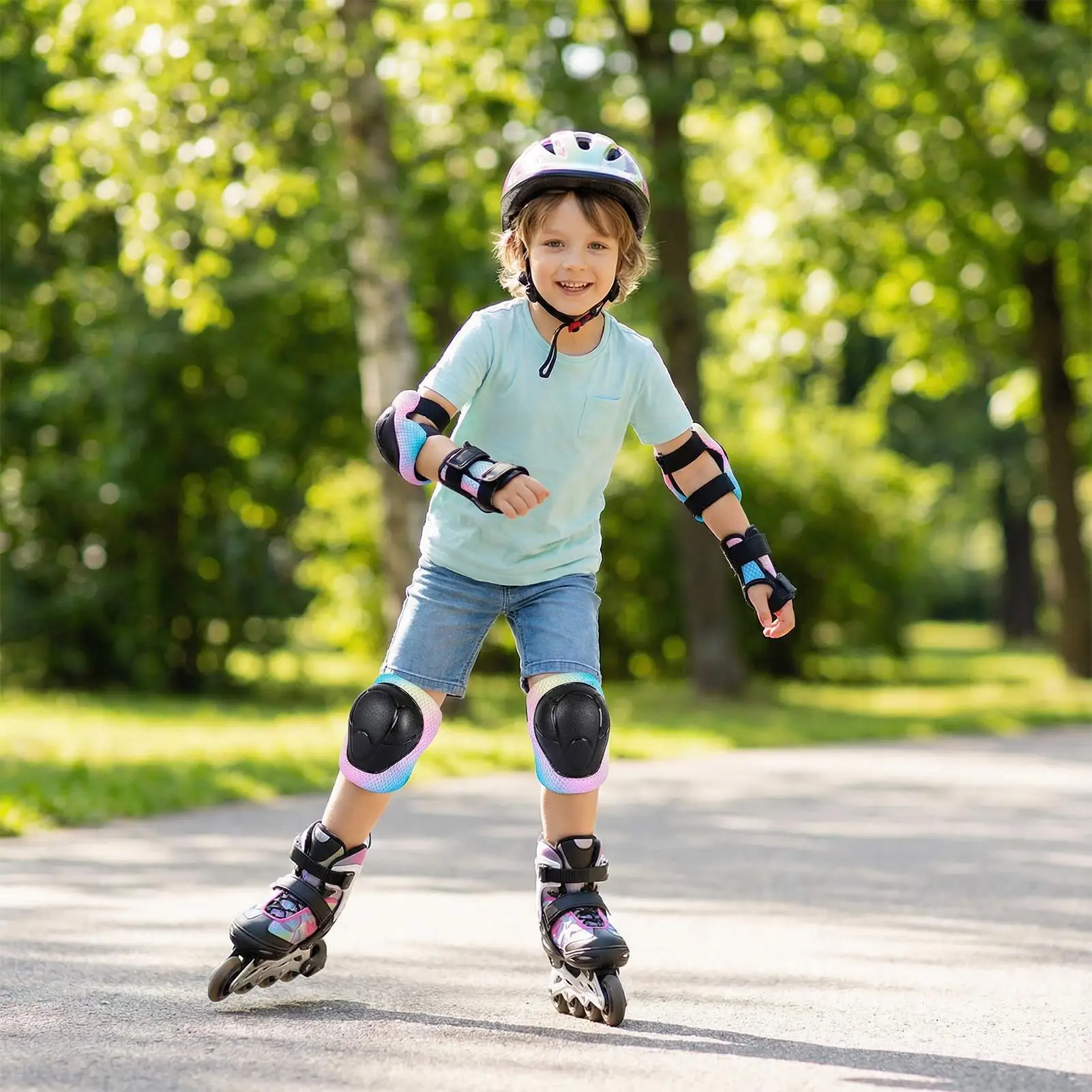 Skating Pads for Kids EVA Foam 3-pieces Protective Set With Elbow Knee Pad And Wrist Guards Kids Protective Gear for Cycling