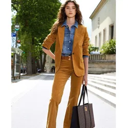 Women's Two-piece Faux Suede Suit Slim Single-breasted Casual Fashion 2-piece Comfortable Workwear Set Elegant Women's Sets Pant