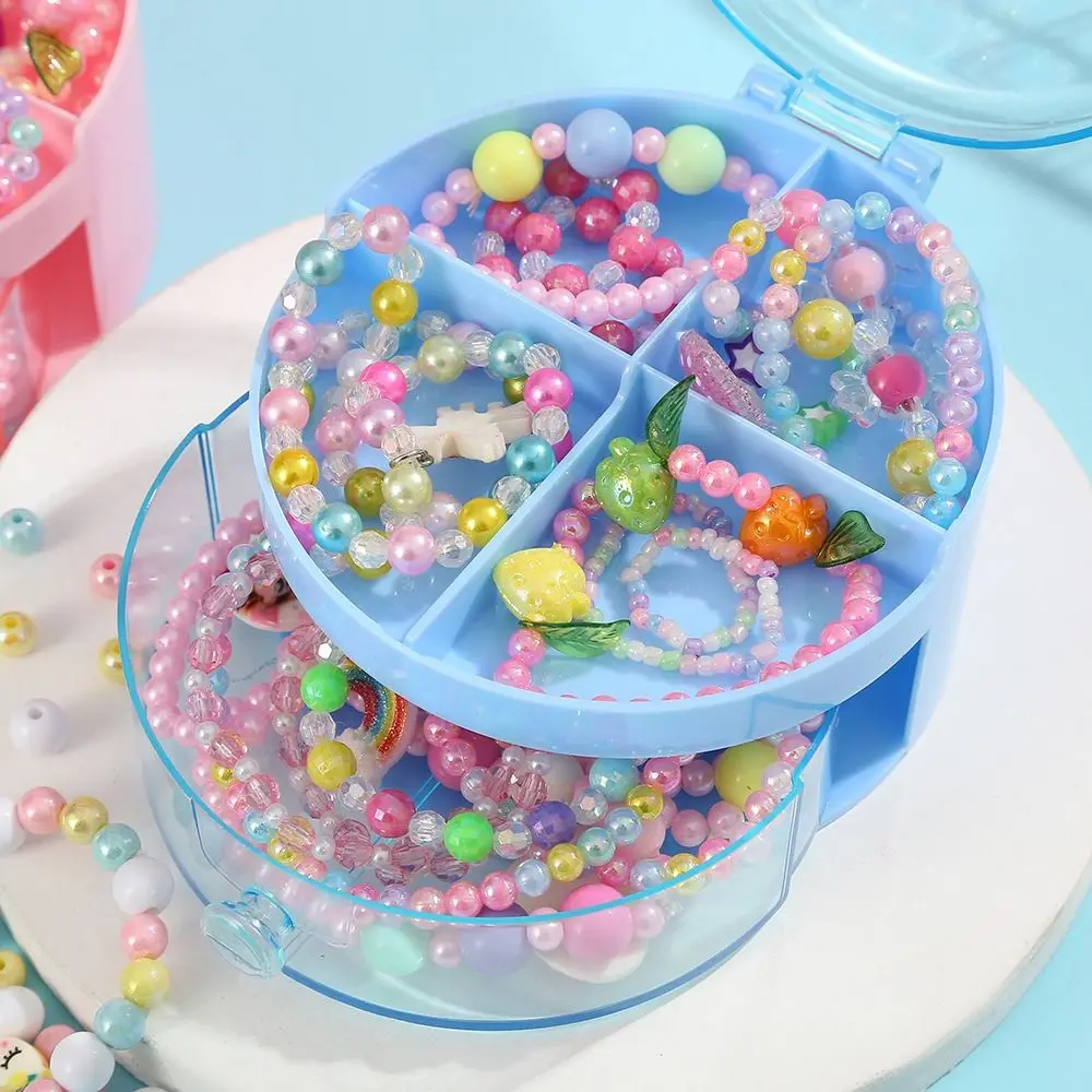 Desktop Jewelry Box Handheld Round Storage Box Cute Non-toxic DIY Jewelry Box Small Double-layer Drawer Box Cosmetic