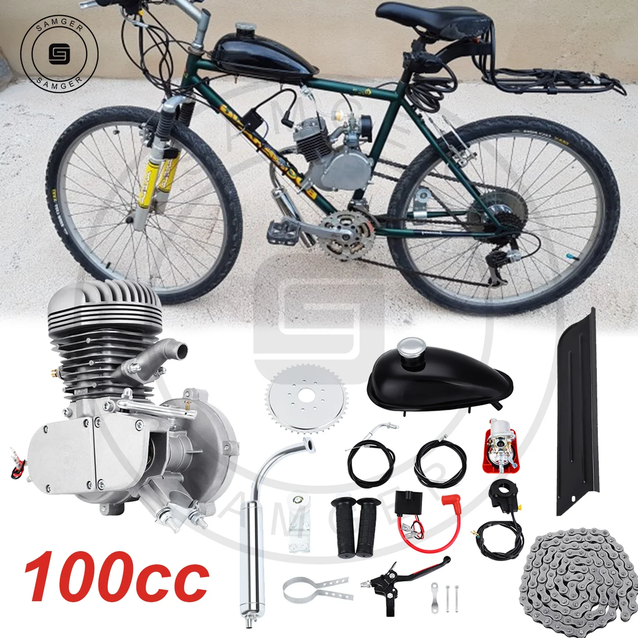 Samger 50/80/100CC Fiets Benzinemotor Kit 2-takt Pocket Bike Motor Voor DIY Elektrische Fiets Complete motor van RU/EU