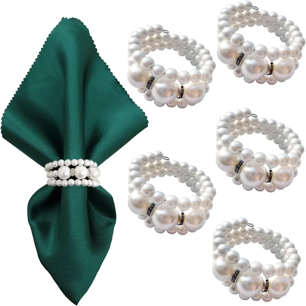 

Napkin Ring Elegant Bling Modern Pearl Beaded Use for Holiday Dinner Party Birthday Party Wedding Banquet Holder Napkin Rings Se