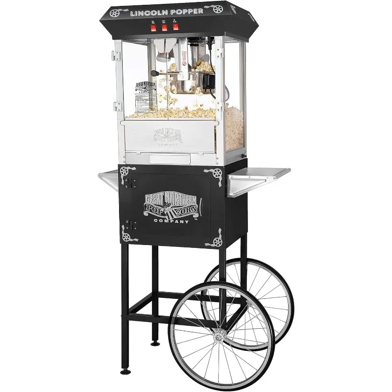 Lincoln Popcorn Machine with Cart- 8oz Popper with Stainless-Steel Kettle, Warming Light,and Accessories by GreatNorthernPopcorn