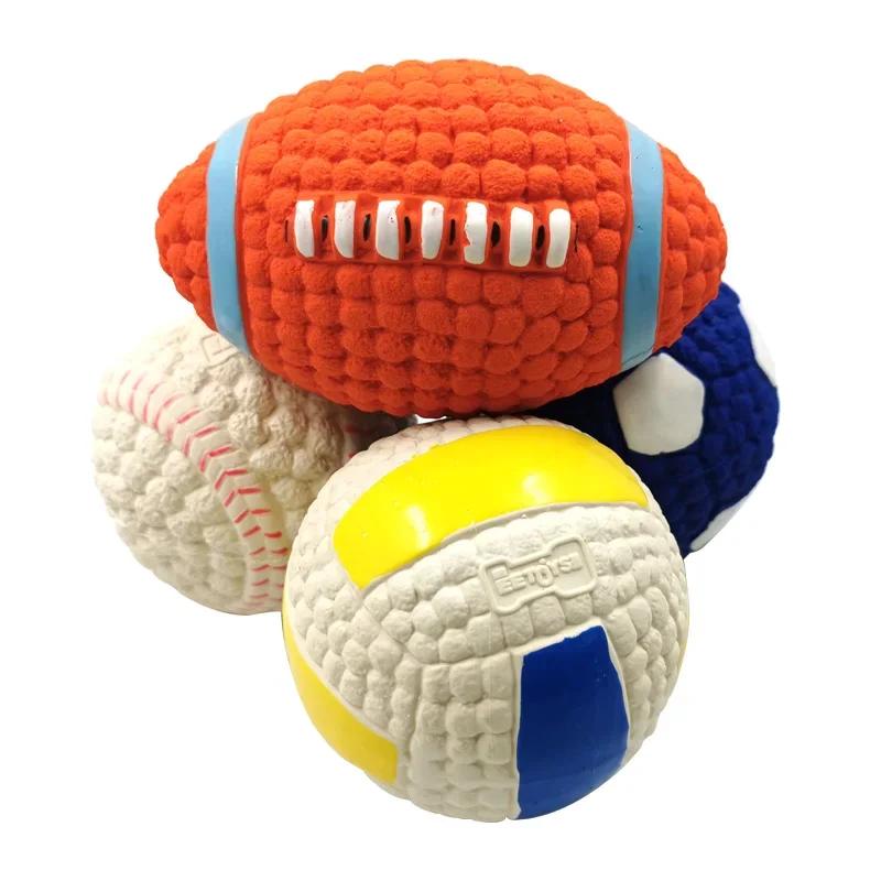 Soft Pet Ball Squeaky Toy  Small Large Dog Rugby Tennis Volleyball Football Basketball Latex Tooth Cleaning Training Toys Puzzle