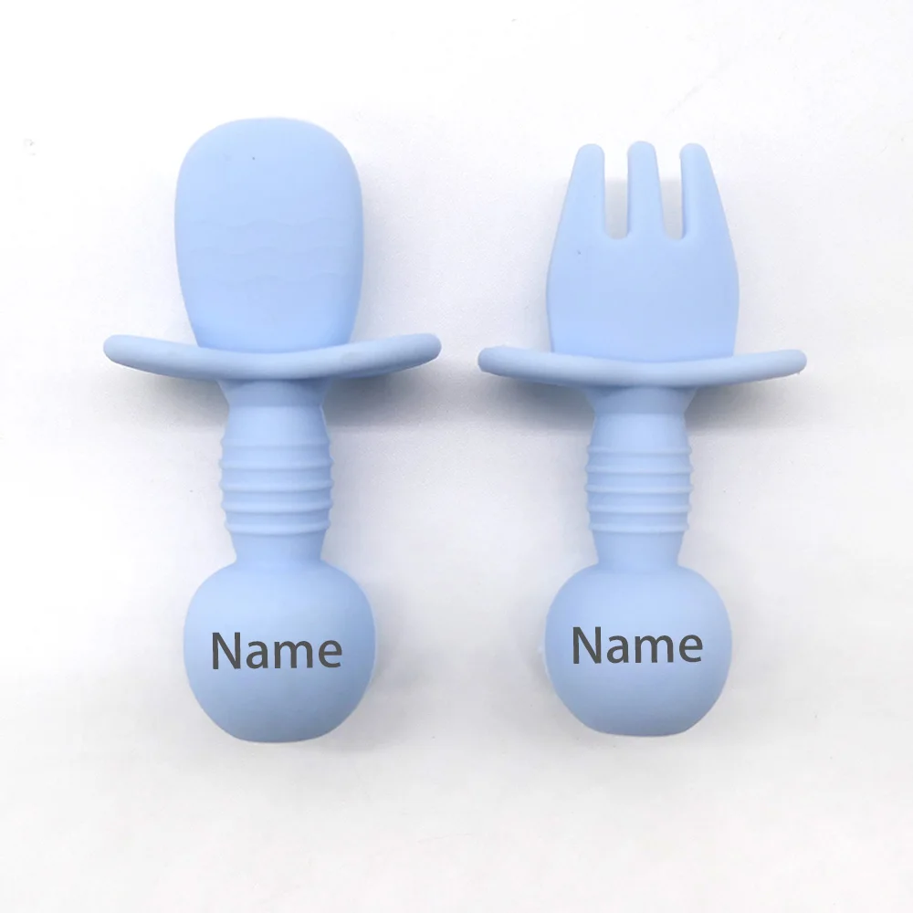 Personalized Baby Spoon And Fork Set with Name Printing Silicone Handle Perfect for Gifts