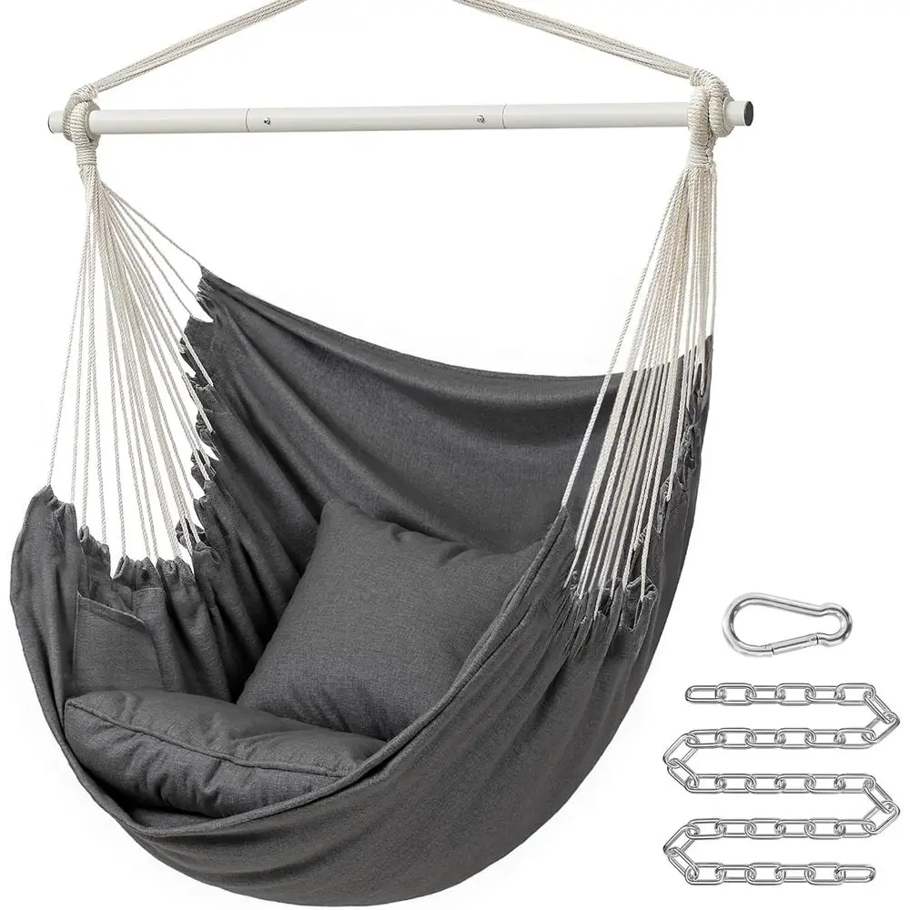 Hammock Chair Load Capacity 500 lb, Hanging Chair with 2 Cushions, Large Hammock Swing with Chain, Suitable for Indoor, Outdoor,