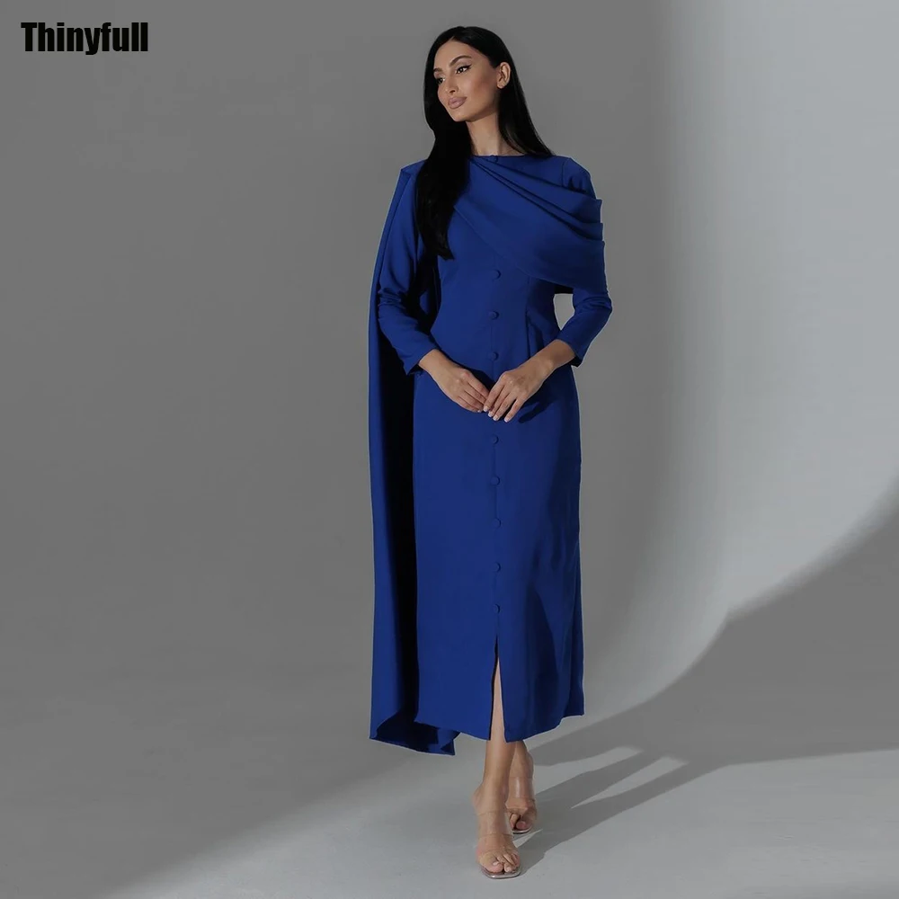 

Thinyfull Elegant Mermaid Long Prom Dresses Long Sleeves Tea-length Gowns Dubai Arabic Formal Event Party Dress Customized