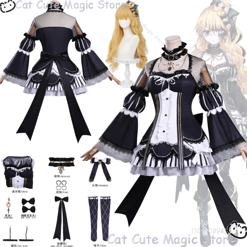 

Saeki Miria Anime Magical Girl Witch Trial‌ Cosplay Costume Black Lolita Dress Cute Girl Woman Clothes Blonde Wig Prop Halloween