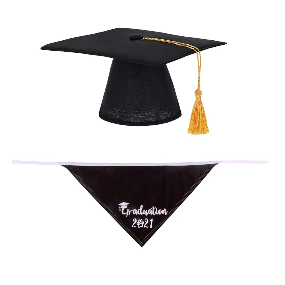 

2Pcs Dog Party Graduation Hat Saliva Collar Set Fashion Pet Doctoral Cap Party Outfit Accessories Pet Hat Dog Saliva Towel