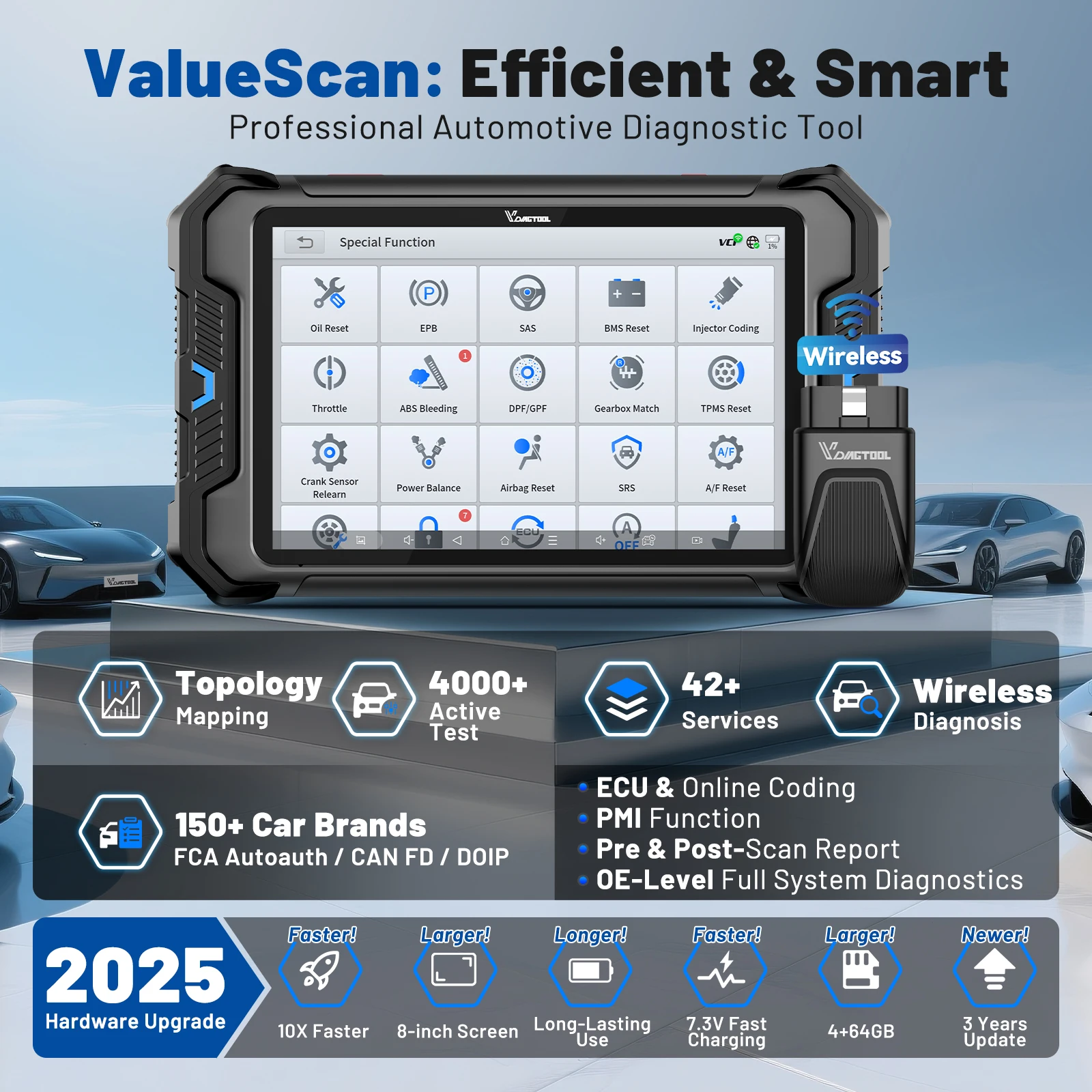 VDIAGTOOL VD80BT السيارات Obd2 الماسح الضوئي خريطة الطوبولوجيا 42 + إعادة تعيين اختبار نشط ECU الترميز أداة تشخيص السيارة FCA 3 سنوات تحديث