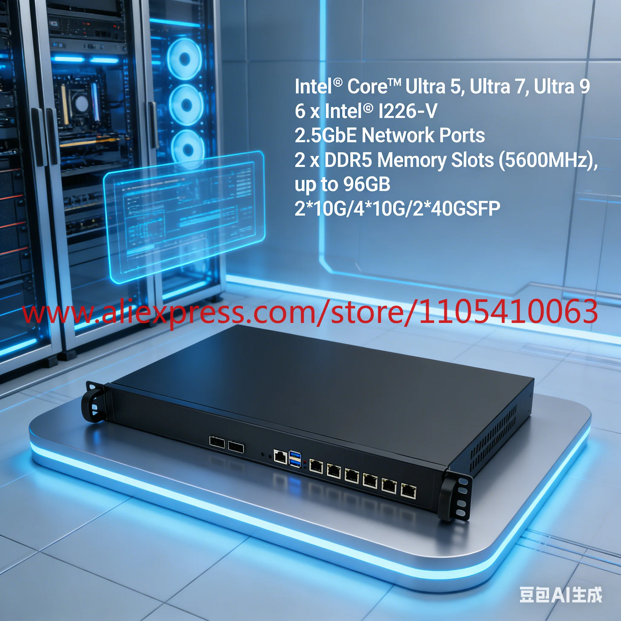 1Pcs Ultra 5-225H 1U Firewall Router PC DR5 6 2.5g LAN Pfsense Firewall, support 2 * 10G/4 * 10G/2 * 40G 1U