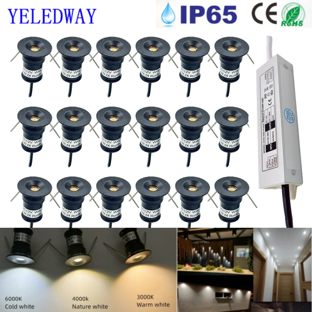 1W Mini LED Downlights 12V IP65 Stairs Spot Lamp Jewelry Wine Cabinet Lights AC110V-220V Recessed Ceiling Spotlight with Driver