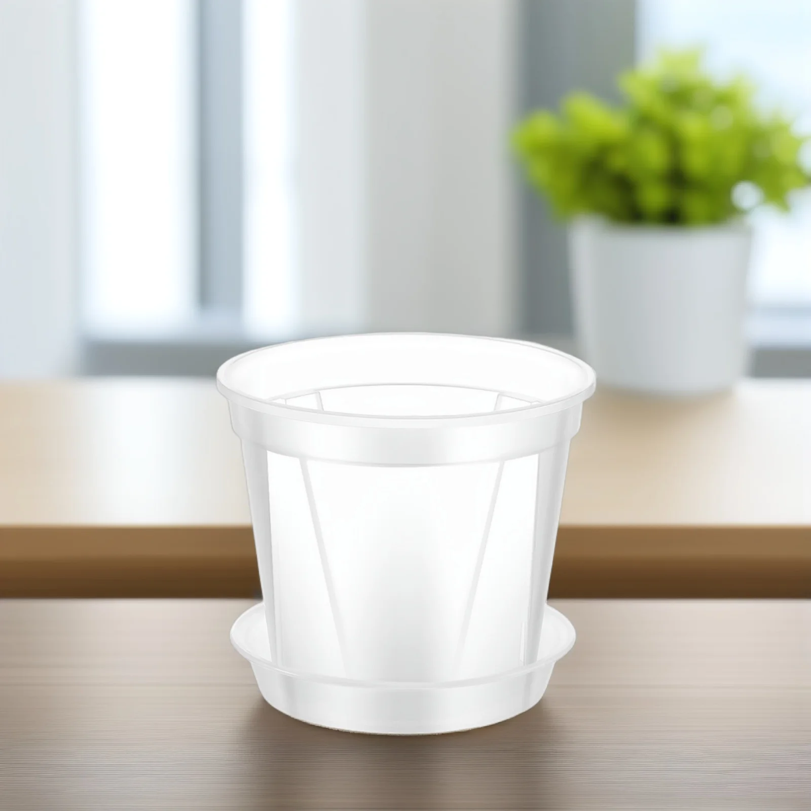 

4 pcs 0.3 Gallon Breathable Root Control Transparent Plastic Flower Pots chids Indoor Plants Drainage Tray
