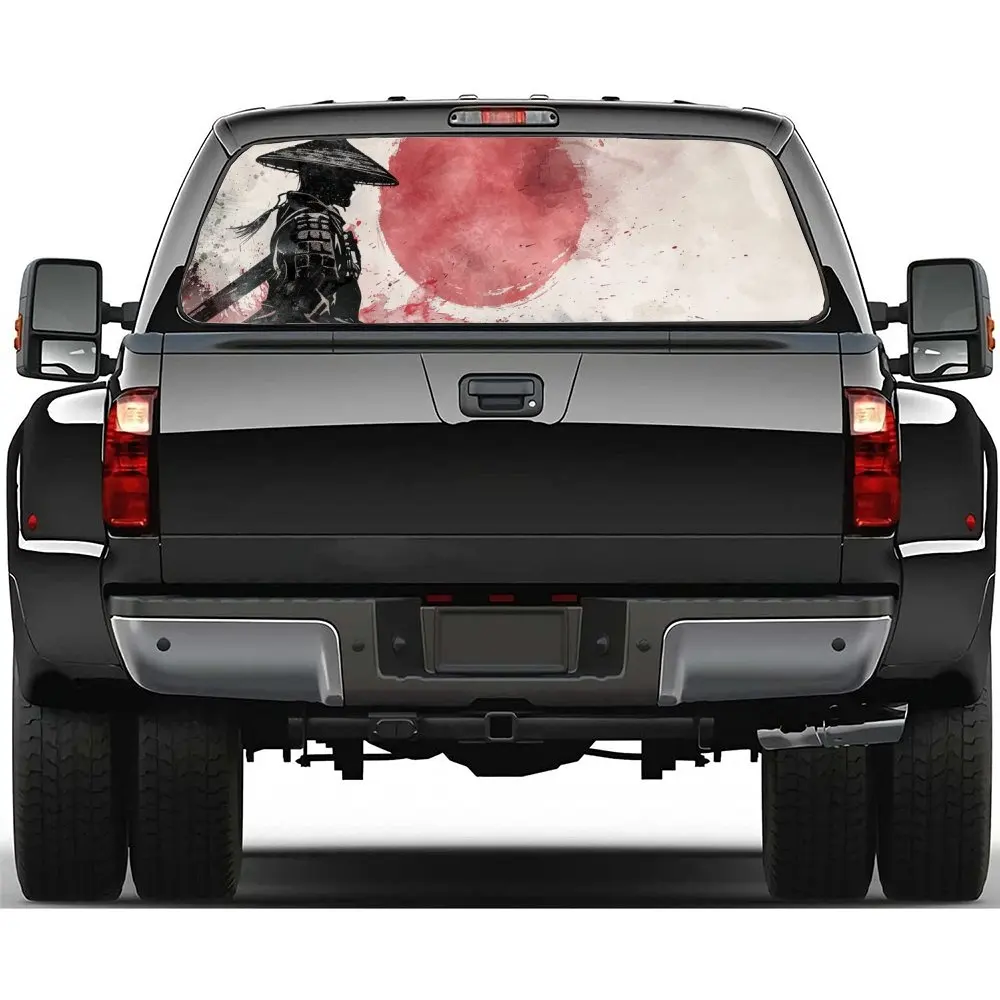

Japanese Warrior Red Sun Print Car Rear Windshield Sticker Truck Window See Through Perforated Back Window Vinyl Decal Decor