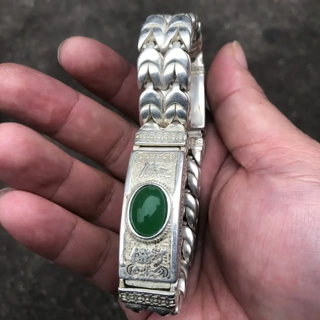 

ancientTibetan Silver Ethnic Style Retro Doing Old Inlaid Gemstone Bracelet Bangle Men AndWomen Fine Jewelry Fashion